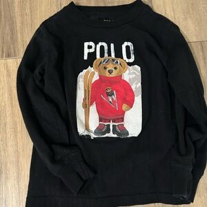 Polo by Ralph Lauren Black Long Sleeve Bear Ski Graphic Tee with Red Accents